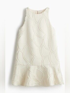 H&M Jacquard Textured Ivory Sleeveless Shift Dress
